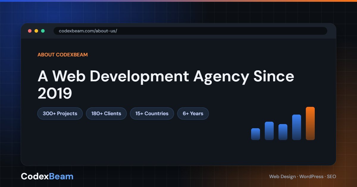 About CodexBeam, a web development agency founded in 2019 with 300+ projects delivered