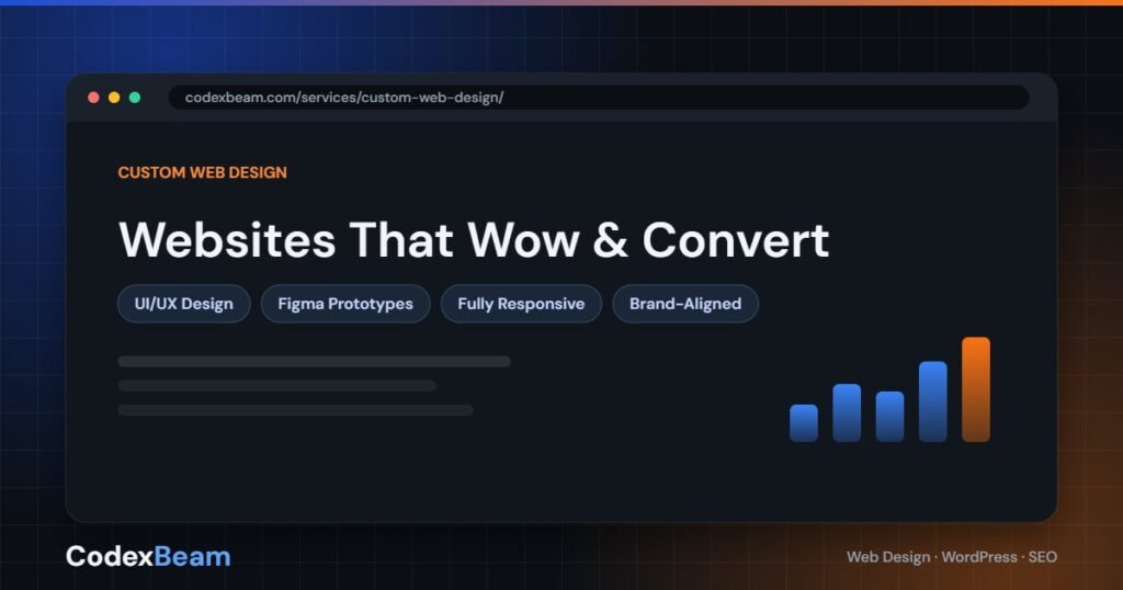 Custom web design services by CodexBeam — UI/UX design, Figma prototypes and responsive builds