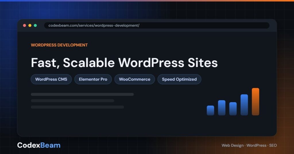 WordPress development services by CodexBeam — Elementor Pro builds, WooCommerce and speed optimization